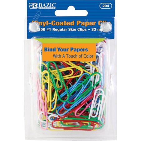 BAZIC No.1 Regular (33mm) Color Paper Clips (200/Pack)