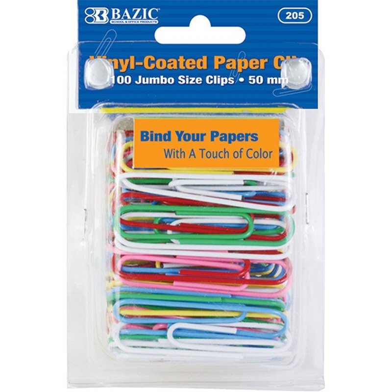 BAZIC Jumbo (50mm) Color Paper Clips (100/Pack)