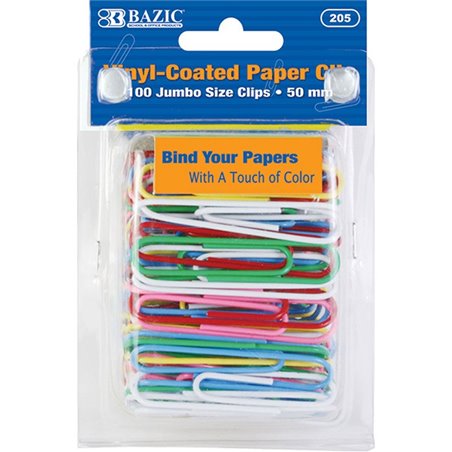 BAZIC Jumbo (50mm) Color Paper Clips (100/Pack)