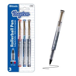 0.7 mm fine, Dayton assorted-color rollerball pens, metal pocket clip, Smooth skip-free ink, school