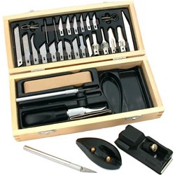 38pc Hobby cutting blade set 3 All-metal Handles 18 Assorted Blades  in Wooden Box