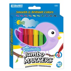 BAZIC Products Washable Markers Broad Line 10 Color Jumbo Size Coloring Marker, Non Toxic Marcadorc Art School Supplies, Gift (1