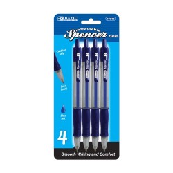 BAZIC Spencer Blue Retractable Pen w/ Cushion Grip (4/Pack) (17048)