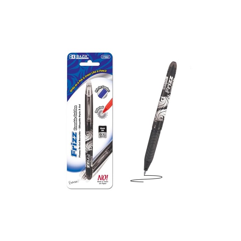 BAZIC Frizz Black Erasable Gel Pen with Grip (17062)