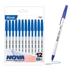 BAZIC Nova Blue Color Stick Pen (12/Pack)