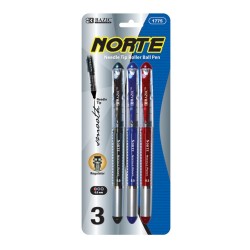 BAZIC Norte Asst. Color Needle-Tip Rollerball Pen (3/Pack)