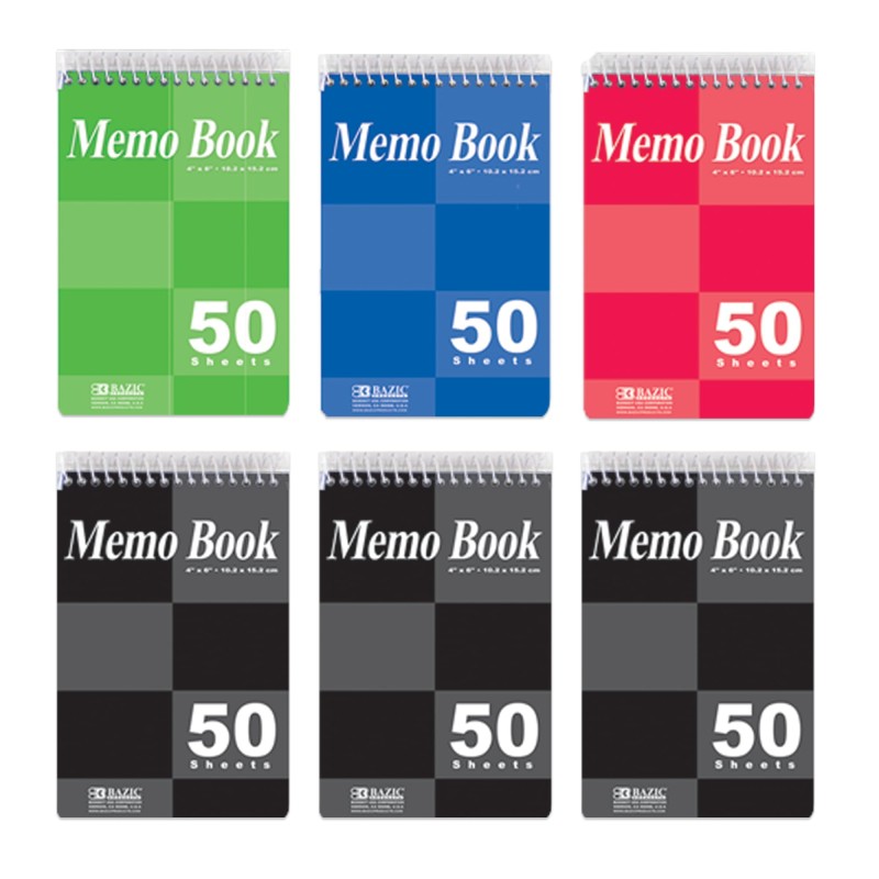 BAZIC 50 Ct. 3" X 5" Top Bound Spiral Memo Books (4/Pack)