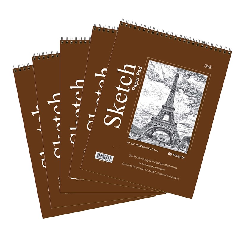 HnF Shop 5 Pcs 50 Sheets 6" X 8" Top Bound Spiral Premium Quality Sketch Book Paper Pad