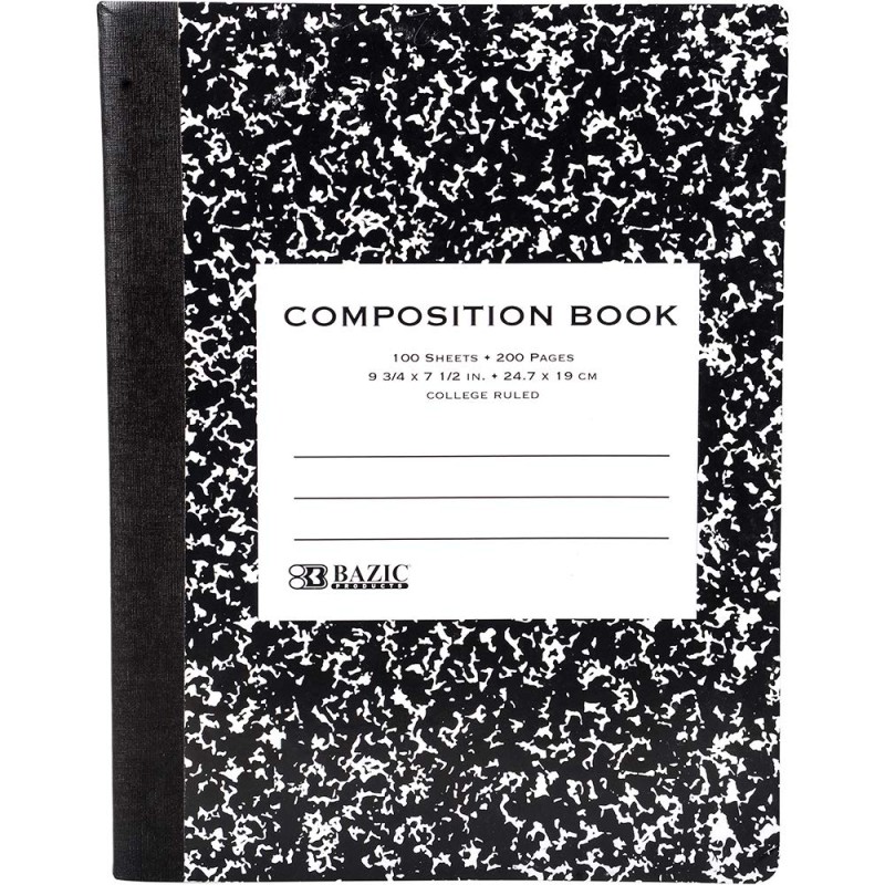 100 college-ruled sheets (200 pages), Black Marble composition notebook, sewn binding, 9.75 x 7.5 in