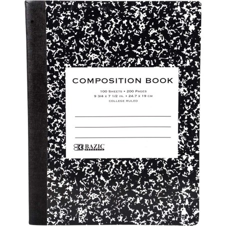 100 college-ruled sheets (200 pages), Black Marble composition notebook, sewn binding, 9.75 x 7.5 in