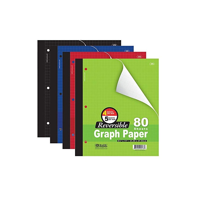 HnFshop 4/pk 80 Ct. 8.5" X 11" Reversible 4"/5" Quad Ruled Notebook in Assorted Color