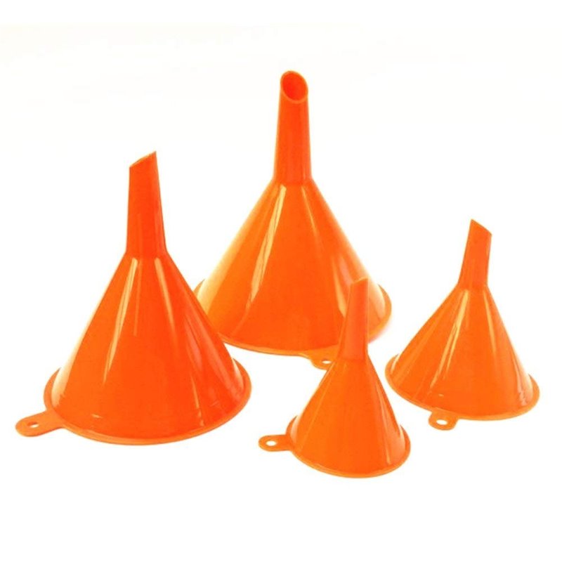 Plastic Funnel Set 4pcs 4-Sizes Wide-Mouth Bright Orange for Car Oil / Gas / Fluids