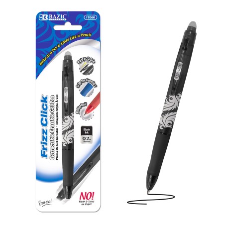 BAZIC Frizz Black Erasable Gel Retractable Pen with Grip (17066)