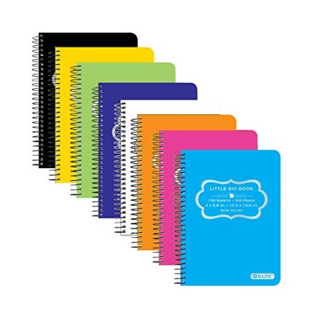 BAZIC 150 Ct. 4" X 5.5" Poly Cover Spiral Fat Book (5460)