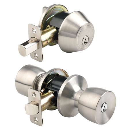 Single Cylinder Deadbolt Entrance Entry Door Knob Lock Combo Set Stainless Steel with anti-dusty cover