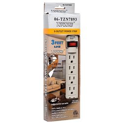 ELECTRIC POWER STRIP 6-OUTLET 3FT W/CIRCUIT BREAKER ANGLE PLUG