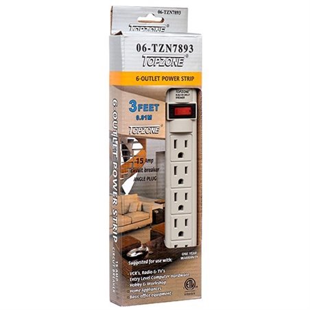 ELECTRIC POWER STRIP 6-OUTLET 3FT W/CIRCUIT BREAKER ANGLE PLUG