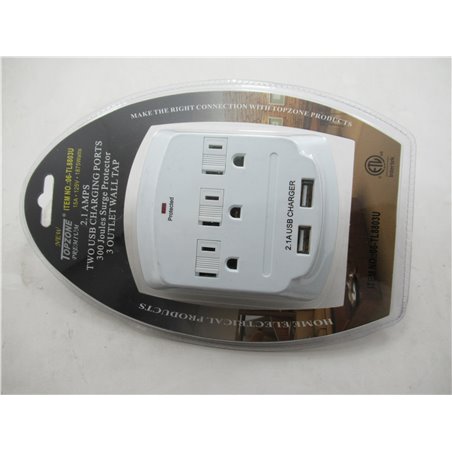 Wall tap 3 outlet with 2 USB female port power adapter