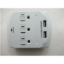 Wall tap 3 outlet with 2 USB female port power adapter