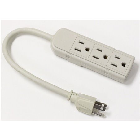 High Quality 3 Outlet Grounded Power Strip w/ 1 Ft Grounded Power Cord