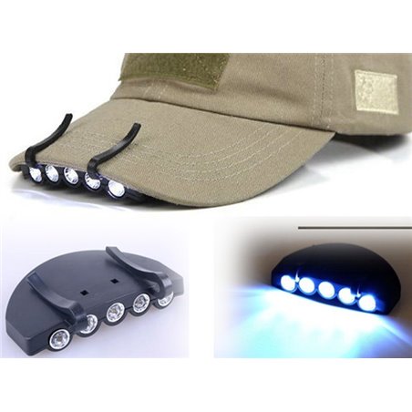 Bright 5 LED Clip on Hat Head Cap Light headlamp Flashlight