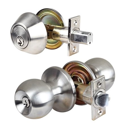 Single Cylinder Deadbolt Entrance Entry Door Knob Lock Combo Set Stainless Steel