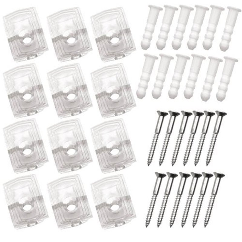 1/4" inch Heavy Duty 25 Pound Crystal Clear Plastic Mirror Holder Clips, Pack of 12 Pieces