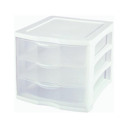 Sterilite White Plastic Frame 3 LAYER Clear View  Mini Drawer Organizer Box Storage