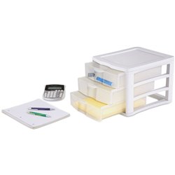 Sterilite White Plastic Frame 3 LAYER Clear View  Mini Drawer Organizer Box Storage