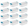 12/pk Sterilite 6-Quart Clear Storage Box Container w/ blue Latches white Lid