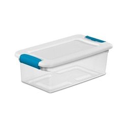 12/pk Sterilite 6-Quart Clear Storage Box Container w/ blue Latches white Lid