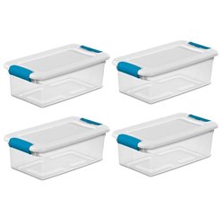 12/pk Sterilite 6-Quart Clear Storage Box Container w/ blue Latches white Lid