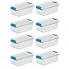 12/pk Sterilite 6-Quart Clear Storage Box Container w/ blue Latches white Lid