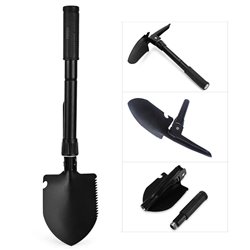 Foldable Military Shovel Mini Portable Emergence Survival Compass Spade Entrenching Tool w/ Nylon Pouch