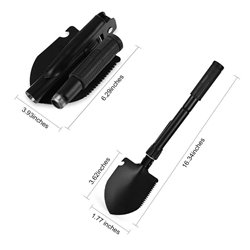 Foldable Military Shovel Mini Portable Emergence Survival Compass Spade Entrenching Tool w/ Nylon Pouch