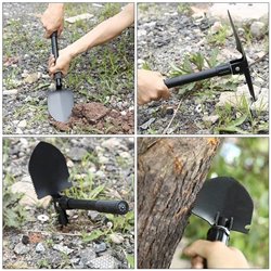 Foldable Military Shovel Mini Portable Emergence Survival Compass Spade Entrenching Tool w/ Nylon Pouch