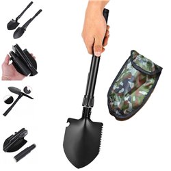 Foldable Military Shovel Mini Portable Emergence Survival Compass Spade Entrenching Tool w/ Nylon Pouch