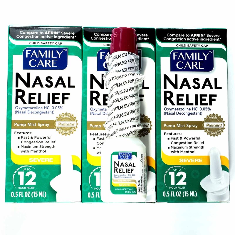 Nasal Relief Spray, Pump Mist, Anti-drip, Severe Congestion, (Oxymetazoline HCI ) 12 Hours, 3 Pack. by Assured