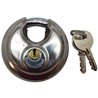 Stainless Steel Hardened Round Discus Keyed Padlock 2-3/4" with 2 Keys Included.