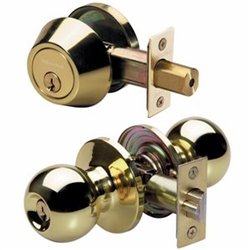 Bright Brass Single Cylinder Deadbolt Entrance Entry Door Knob Lock Combo Set