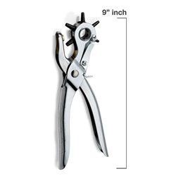 Leather Hole Punch Pliers 9" with Multi-size Rotating Wheel Puncher for Belts, Watch Straps, Purses