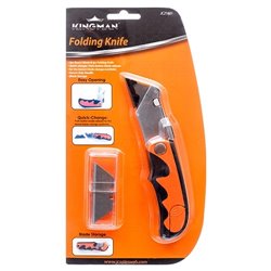 Folding Secure Grip Push Button Utility Knife cutter with 3 Blades replacement