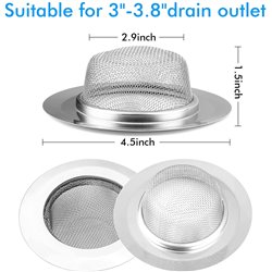 2PCS DIA 4.5" Kitchen Bathroom Sink Strainer Stainless Steel Filter Drain Strainer