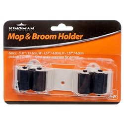 Mop And Broom Holder Wall Mounted With 2 Hooks Hanger Storage Rack