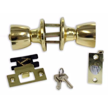 Basics Tulip Door Knob With Lock Entry Lock Polished Brass