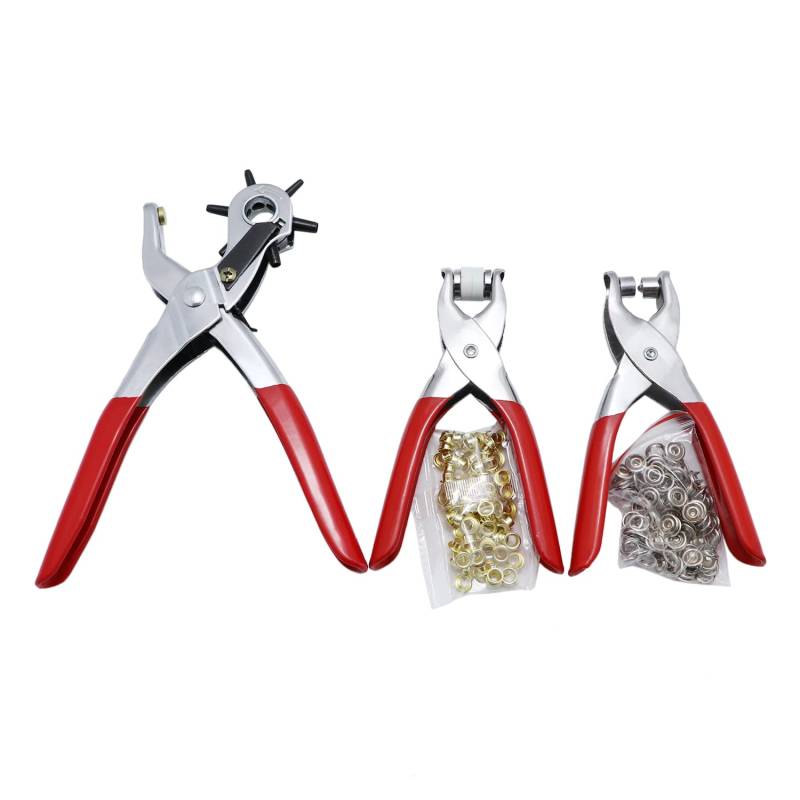 3 Pieces Revolving Hole Punch & Eyelet Plier &Press Snap Plier with Eyelets Grommets and Pliers