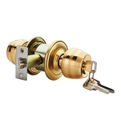 Shiny Brass Golden Entry Door Lock for Wood/Metal Door, Cylindrical Knob, Grade 3 Commercial, Home/Garden/Gate