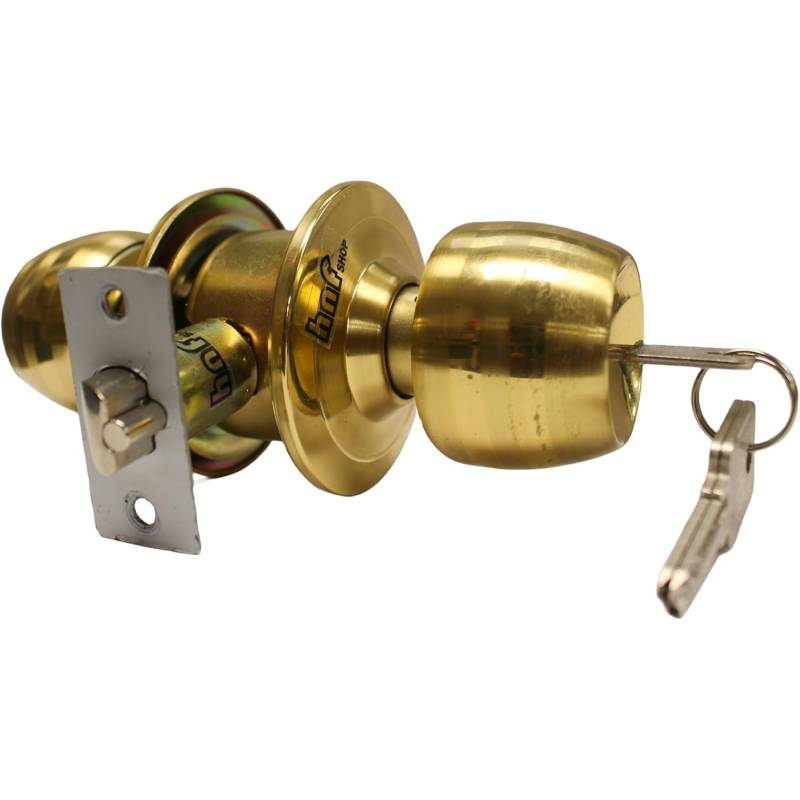 Shiny Brass Golden Entry Door Lock for Wood/Metal Door, Cylindrical Knob, Grade 3 Commercial, Home/Garden/Gate