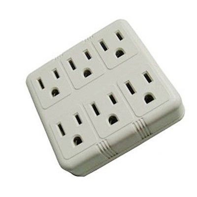 US Listed 125V/15A/1875W 2 Plugs to 6 Outlet Grounded Sockets Wall Tap