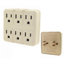 US Listed 125V/15A/1875W 2 Plugs to 6 Outlet Grounded Sockets Wall Tap